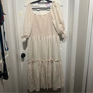 Ivy City Co Cream Lani Puff Sleeve Midi Dress